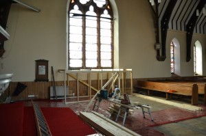 Pews moved, start of staging