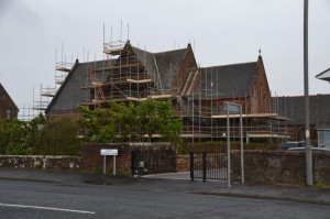 High scaffolding, access to chancel/nave join