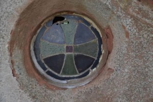 West window, lead eroded and glass holed